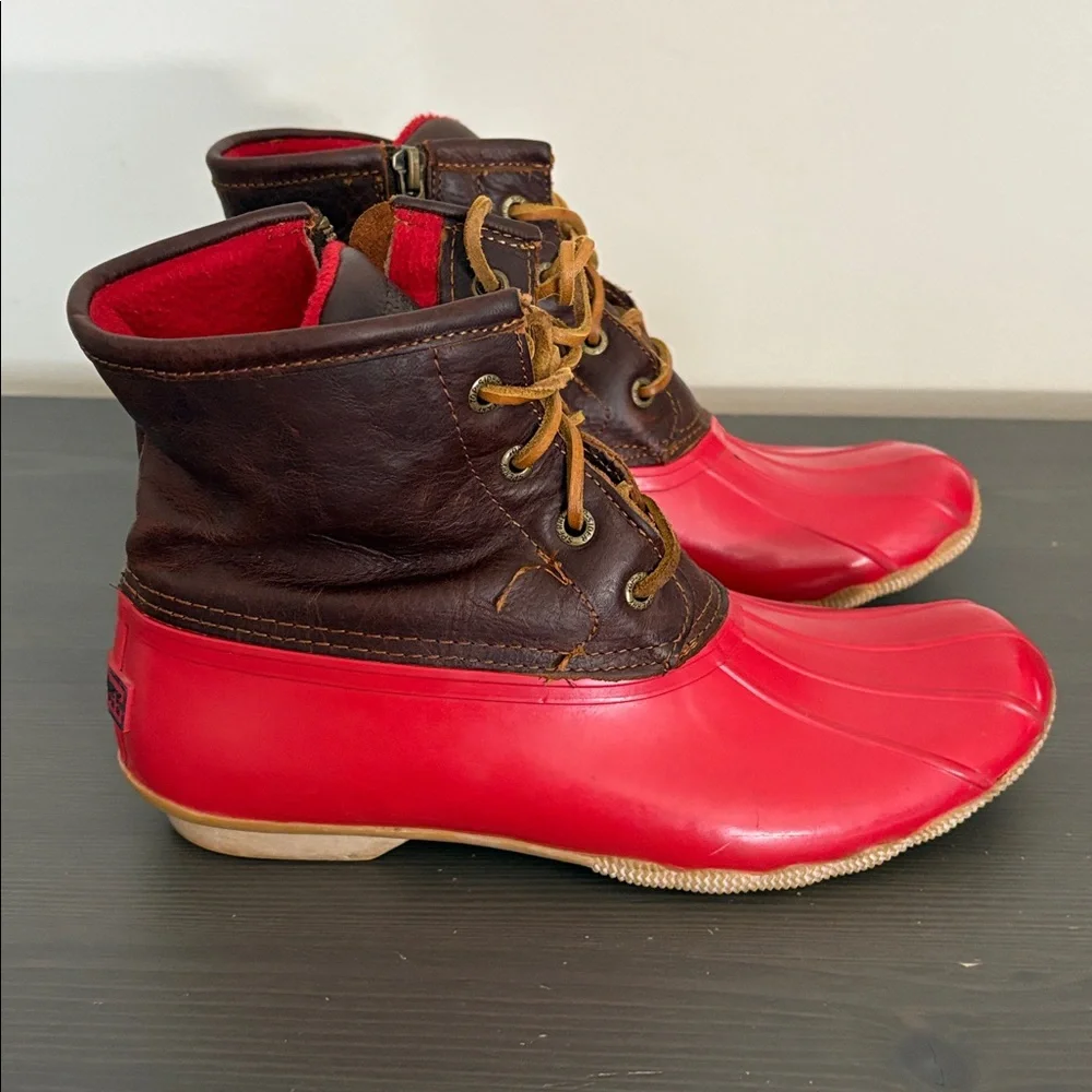 Sperry‎ Women’s Waterproof Duck Boots Red Brown Leather Fleece Lined Size 8